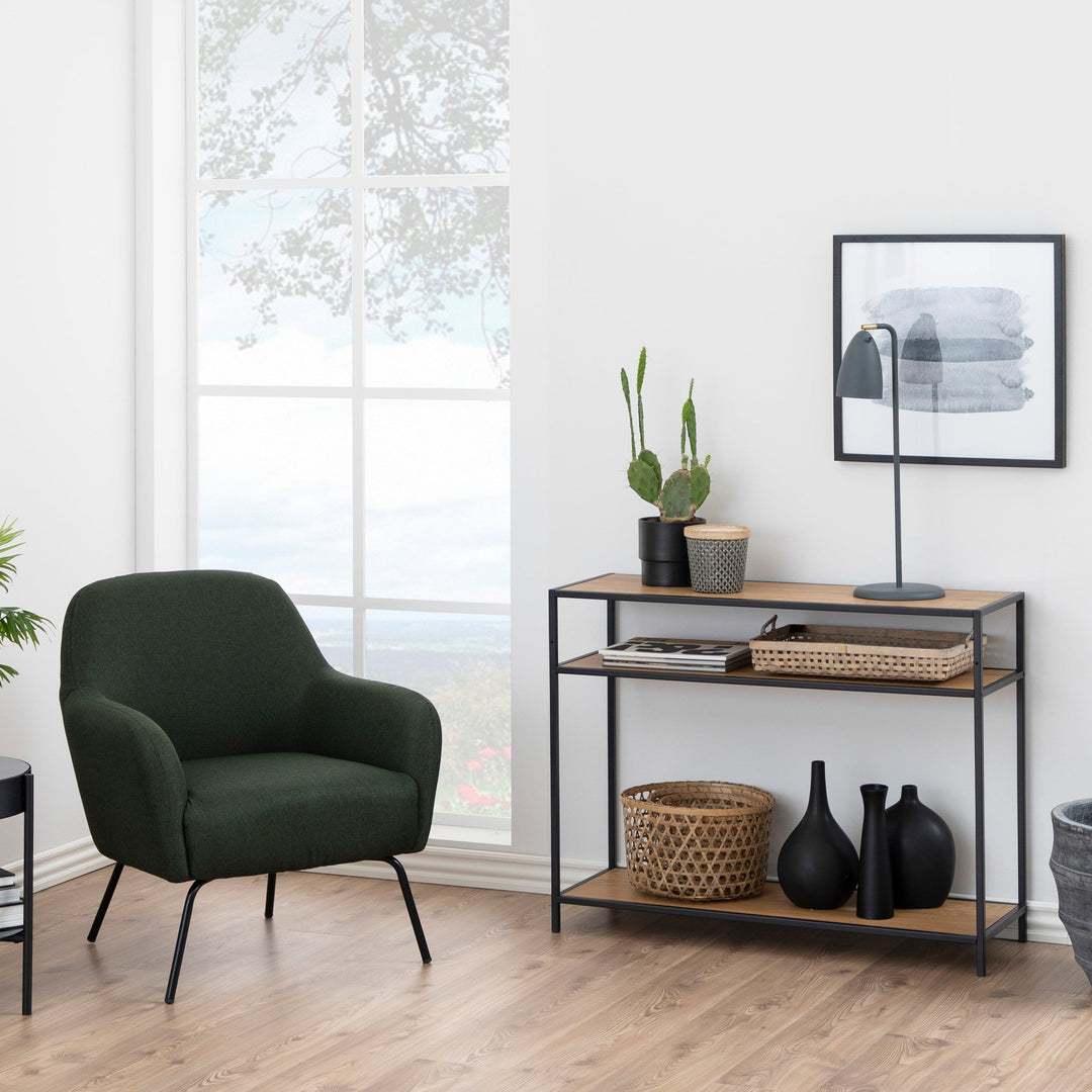 Seaford Console Table, 2 Shelves in Black and Oak - TidySpaces