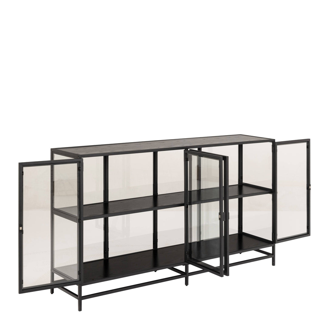 Seaford Display Cabinet with 4 Doors and 2 Shelves in Black and Oak - TidySpaces