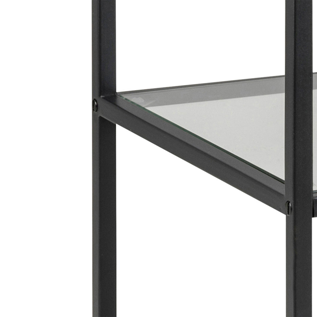 Seaford Narrow Black Metal Bookcase with 2 Glass Shelves - TidySpaces