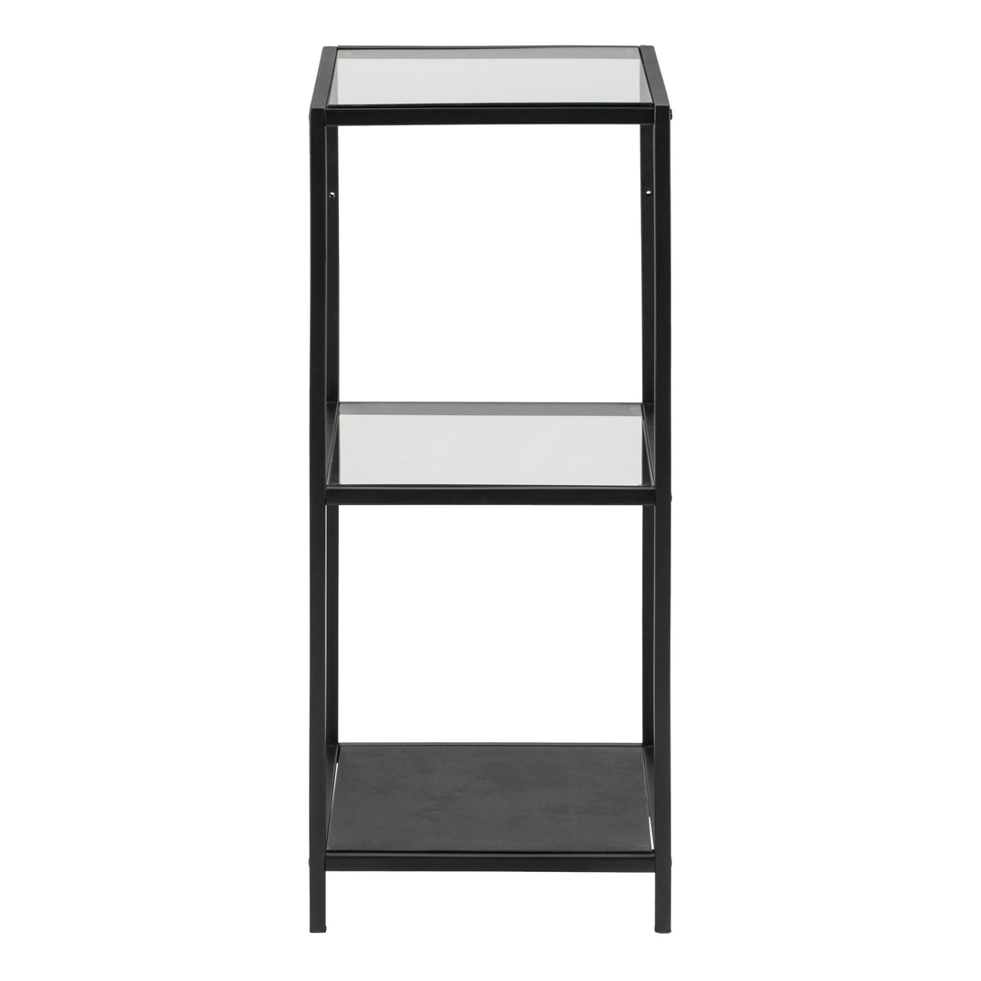 Seaford Narrow Black Metal Bookcase with 2 Glass Shelves - TidySpaces