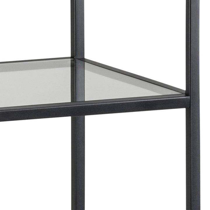 Seaford Narrow Black Metal Bookcase with 3 Glass Shelves - TidySpaces