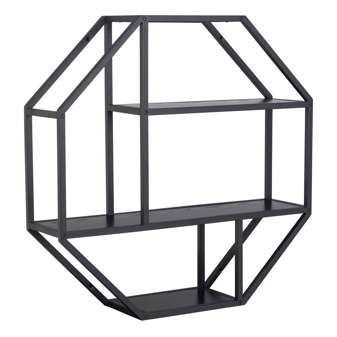 Seaford Octagonal Metal Wall Shelf in Black - TidySpaces