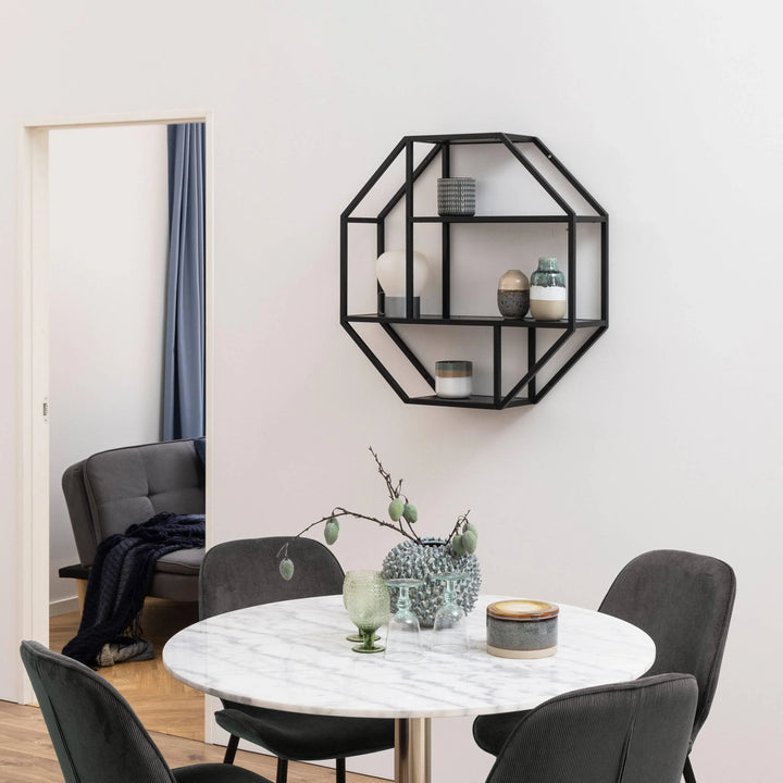 Seaford Octagonal Metal Wall Shelf in Black - TidySpaces