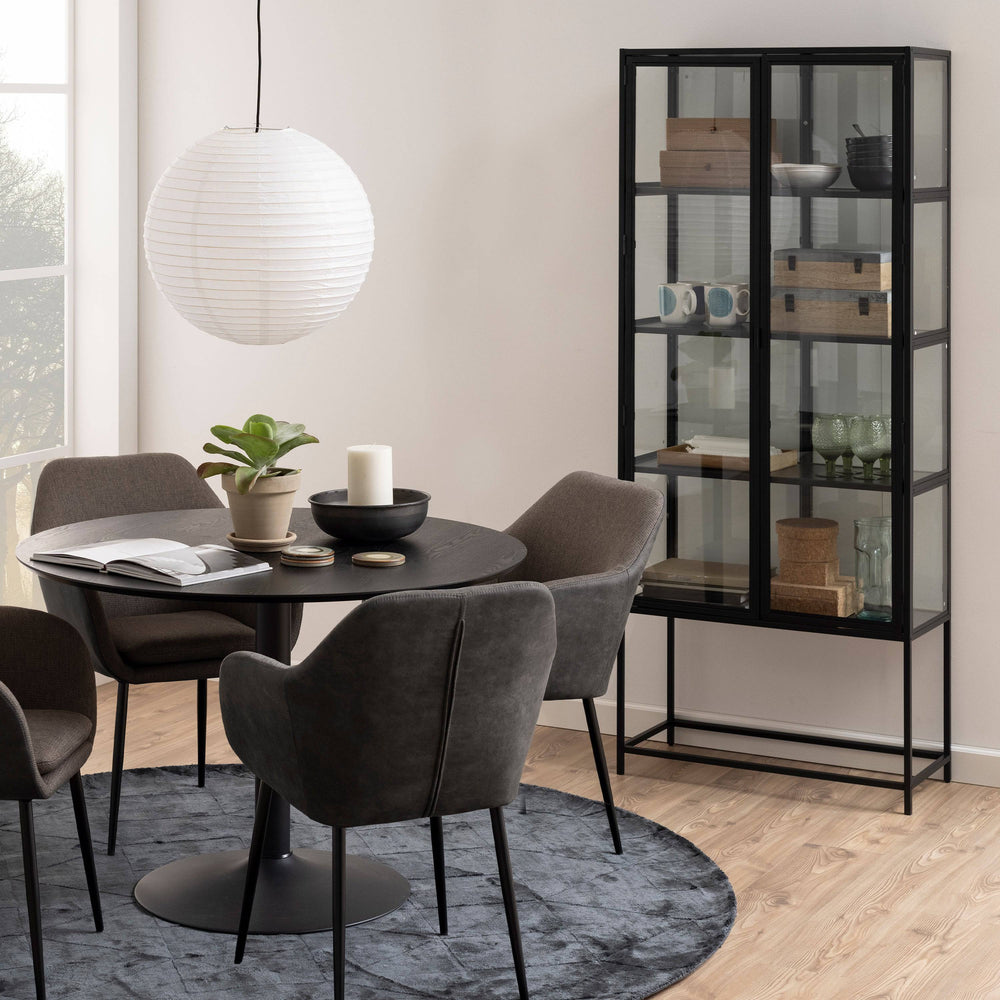 Seaford Tall Black Metal 2 Door Display Cabinet - TidySpaces