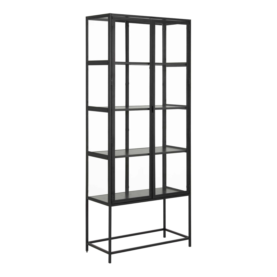 Seaford Tall Black Metal 2 Door Display Cabinet - TidySpaces