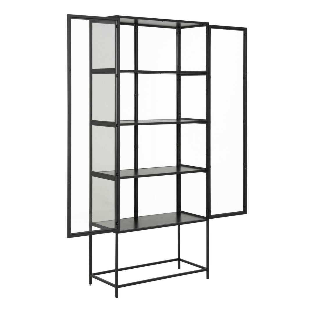 Seaford Tall Black Metal 2 Door Display Cabinet - TidySpaces