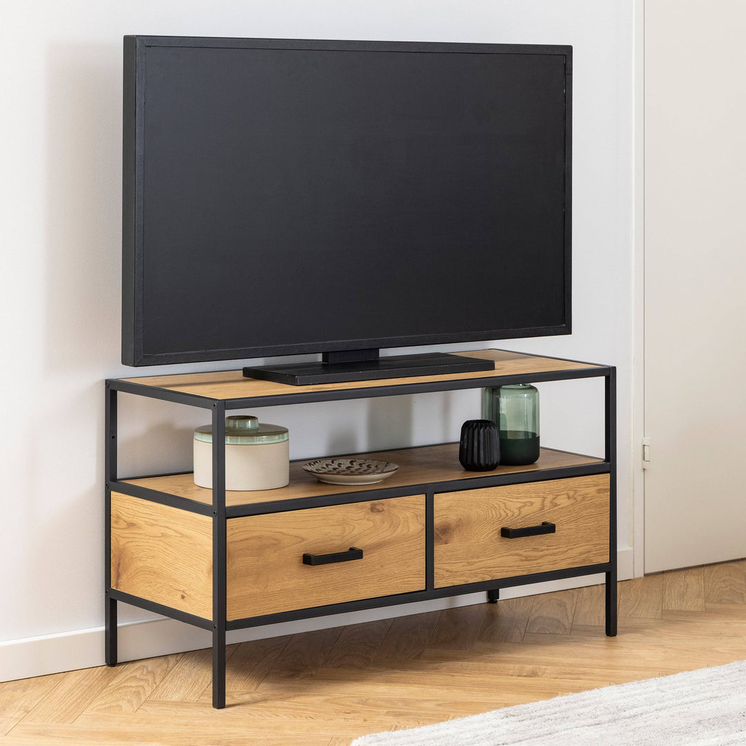 Seaford TV Unit 2 Drawers in Black & Oak - TidySpaces