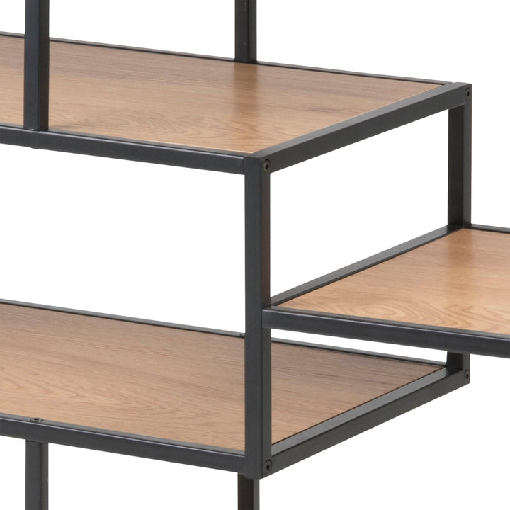 Seaford Wide Black Metal Bookcase with 4 Oak Shelves - TidySpaces