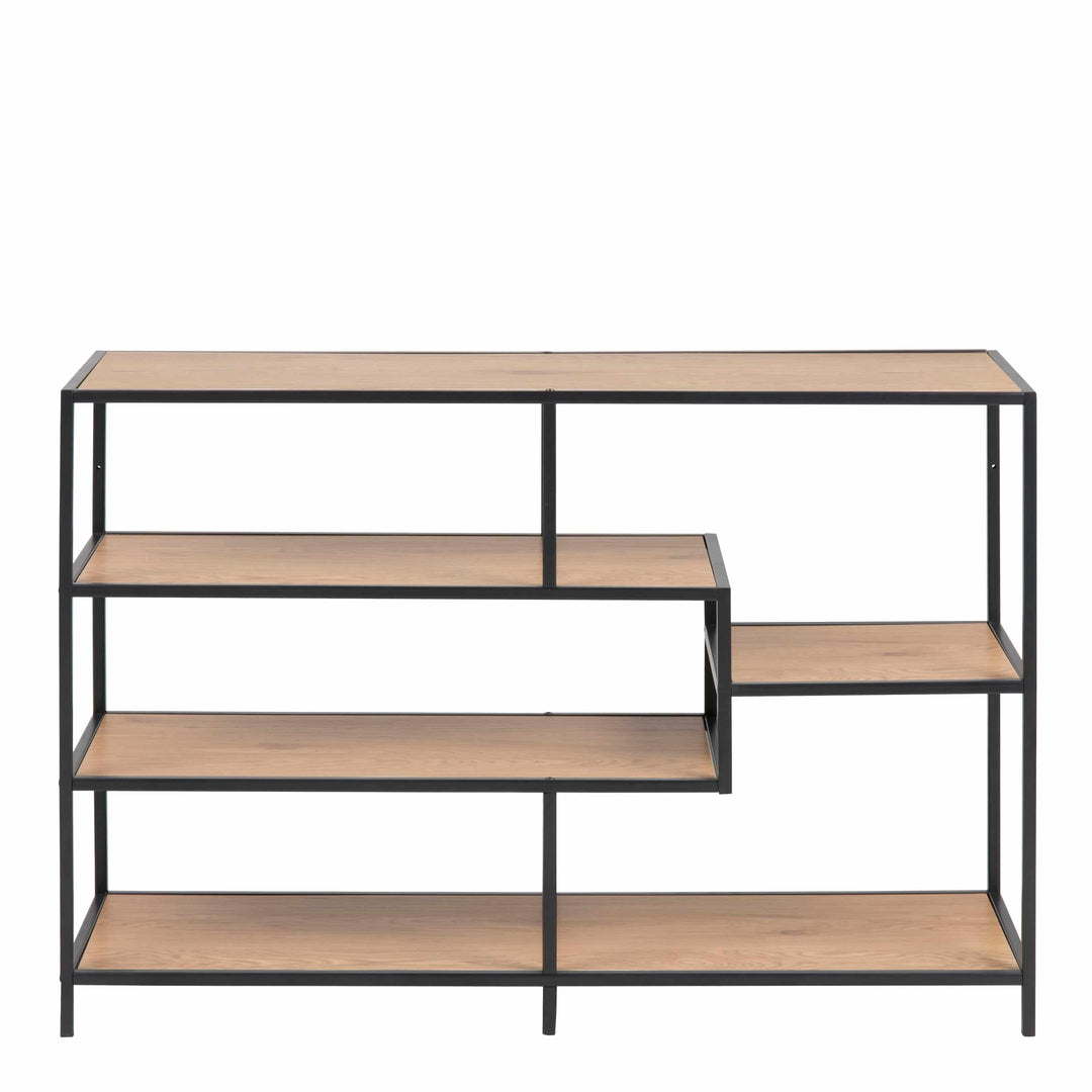 Seaford Wide Black Metal Bookcase with 4 Oak Shelves - TidySpaces