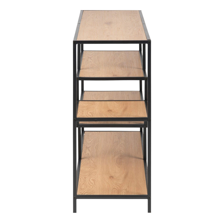 Seaford Wide Black Metal Bookcase with 4 Oak Shelves - TidySpaces