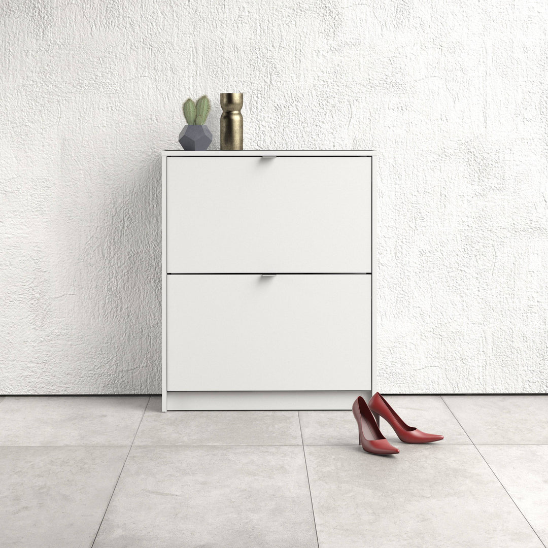 Shoes Shoe cabinet w. 2 tilting doors and 2 layers in White