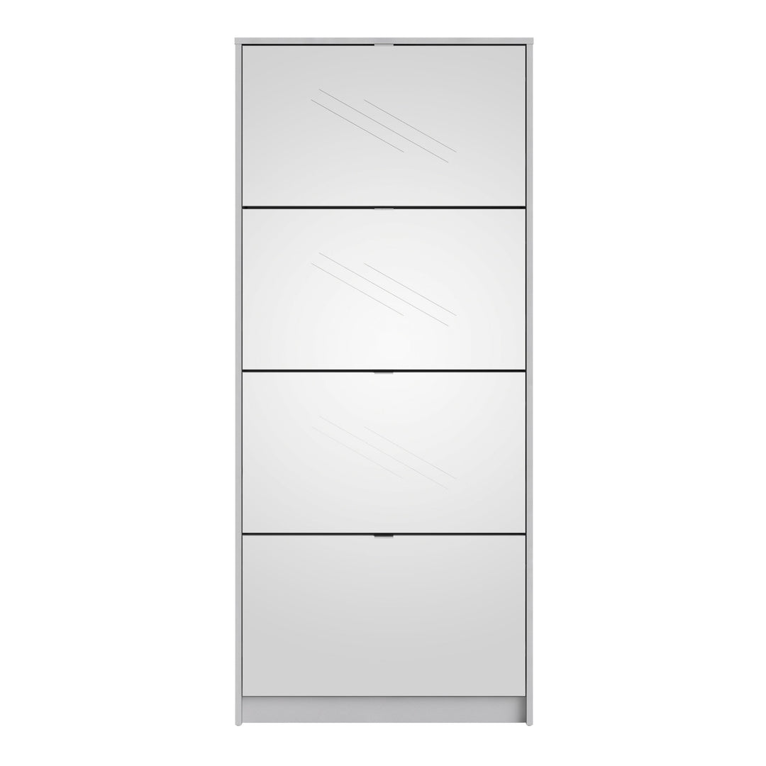 Shoes Shoe cabinet w. 4 mirror tilting doors and 2 layers in White