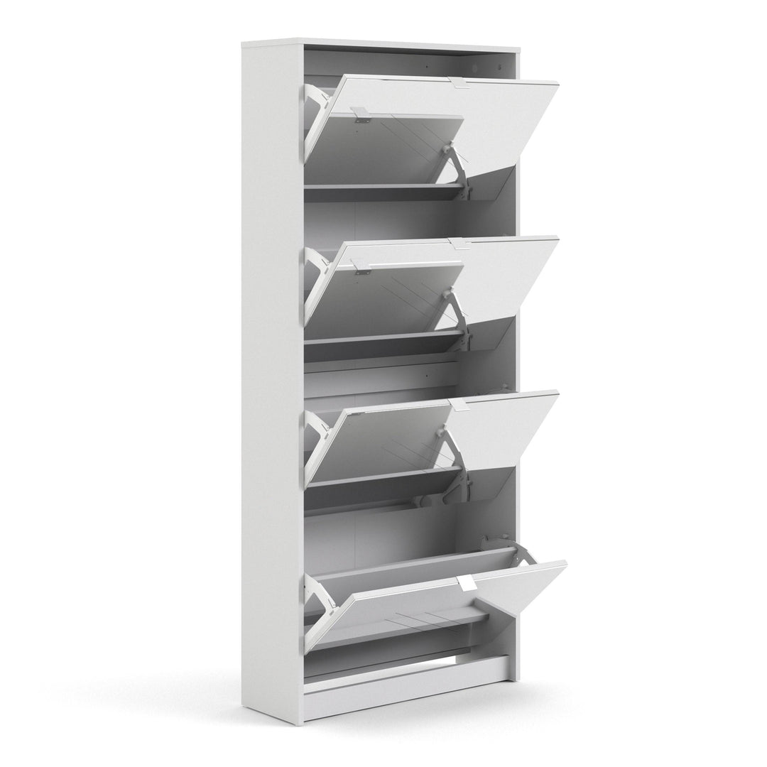 Shoes Shoe cabinet w. 4 mirror tilting doors and 2 layers in White