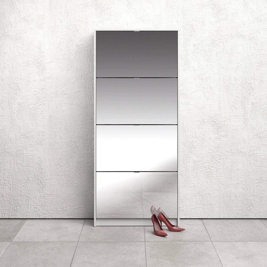 Shoes Shoe cabinet w. 4 mirror tilting doors and 2 layers in White