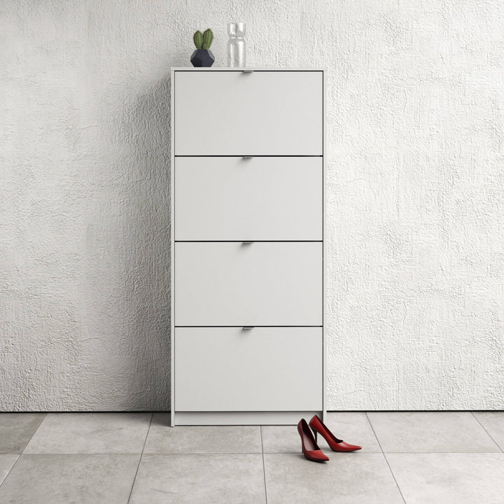 Shoes Shoe cabinet w. 4 tilting doors and 2 layers in White - TidySpaces