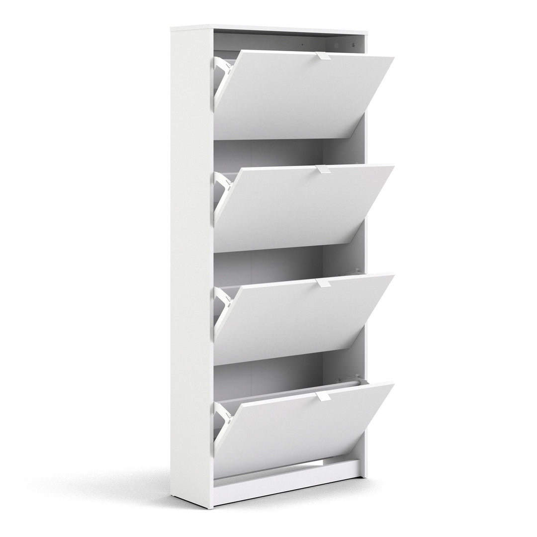 Shoes Shoe cabinet w. 4 tilting doors and 2 layers in White - TidySpaces