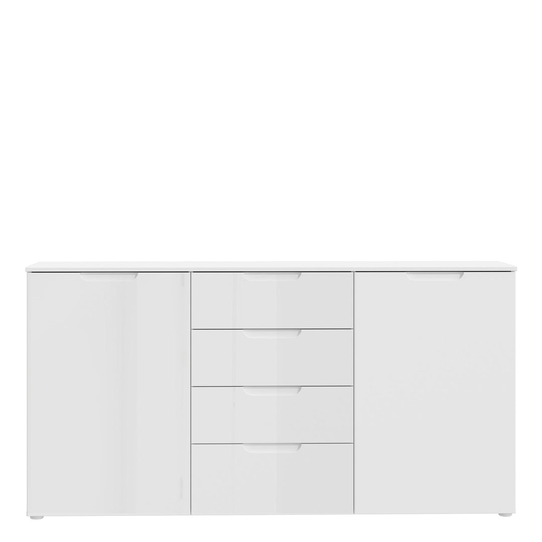 Sienna Wide Chest of 4 Drawers and 2 Doors in White/White High Gloss - TidySpaces