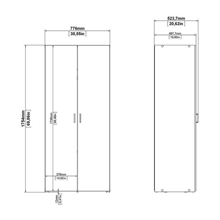 Space 3 Piece Bundle, Bedside, Chest and 2 Door 1 Drawer Wardrobe - TidySpaces