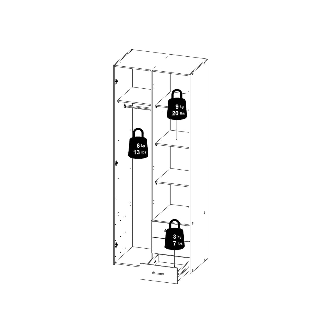 Space Wardrobe - 2 Doors 3 Drawers in White 2000 - TidySpaces