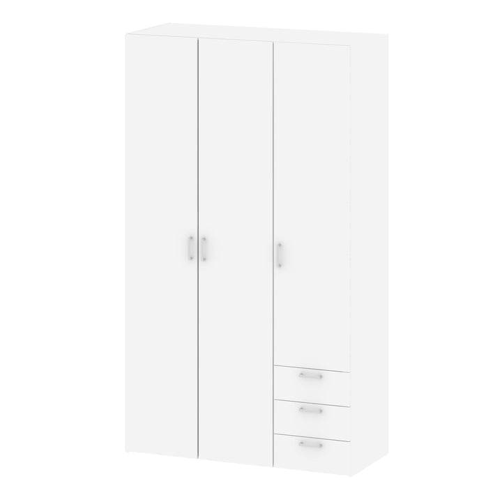 Space Wardrobe - 3 Doors 3 Drawers in White 2000 - TidySpaces