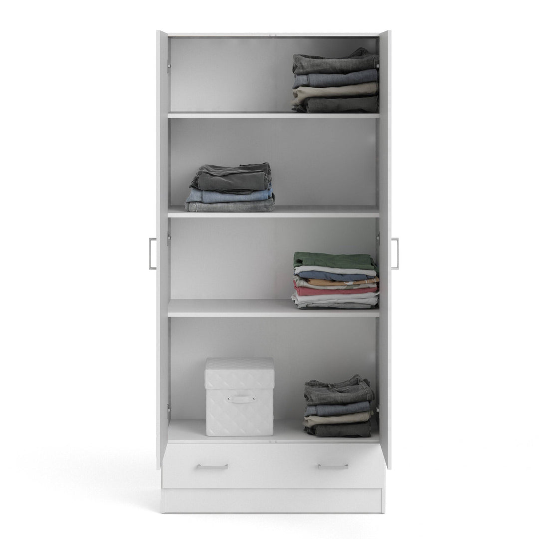 Space Wardrobe with 2 Doors + 1 Drawer in White 1750 - TidySpaces