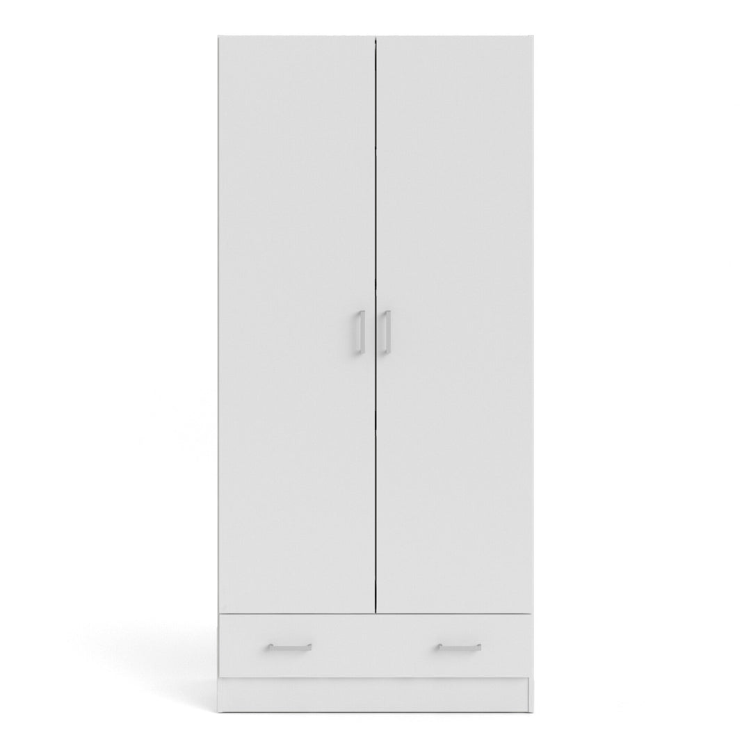 Space Wardrobe with 2 Doors + 1 Drawer in White 1750 - TidySpaces