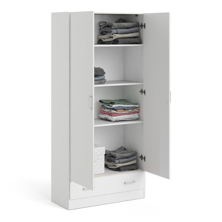 Space Wardrobe with 2 Doors + 1 Drawer in White 1750 - TidySpaces