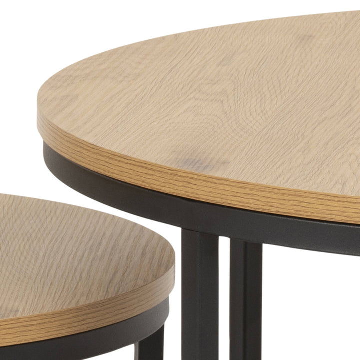 Spiro Round Coffee Table Set with Oak Top & Black Legs - TidySpaces