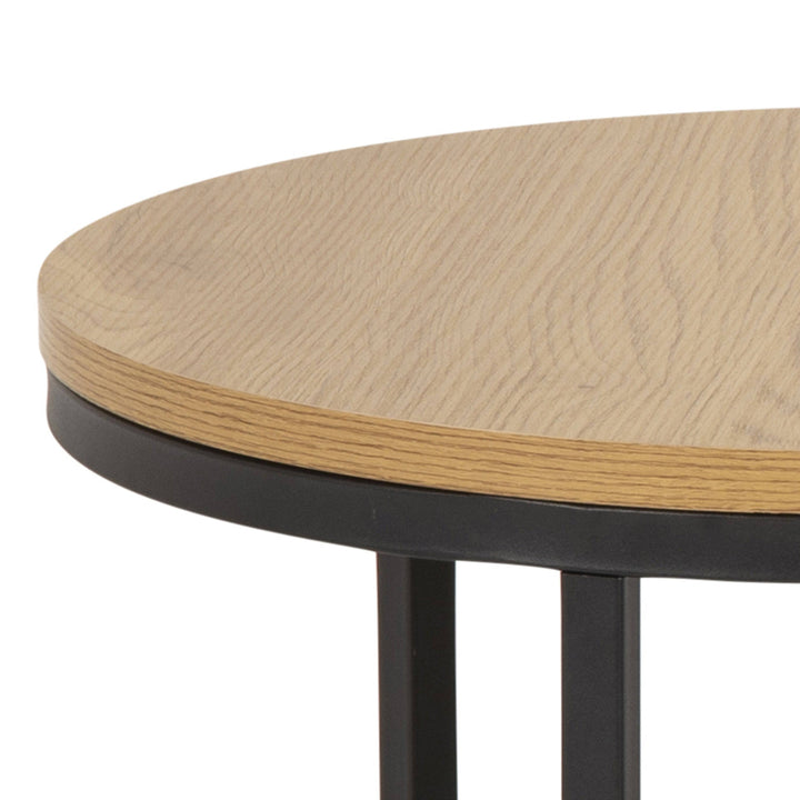 Spiro Round Coffee Table Set with Oak Top & Black Legs - TidySpaces