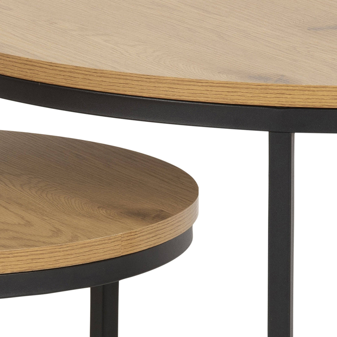 Spiro Round Coffee Table Set with Oak Top & Black Legs - TidySpaces