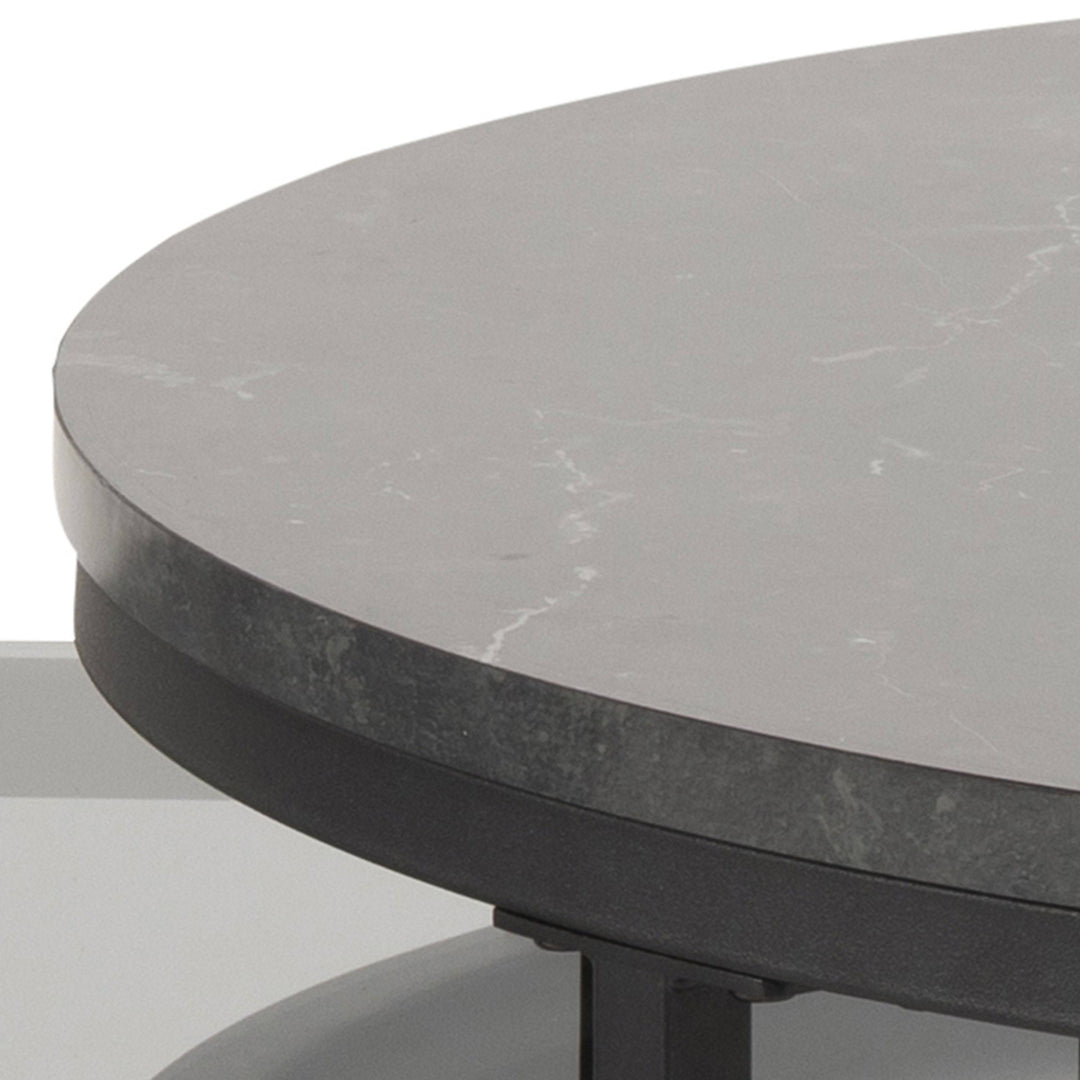 Spiro Round/Oval Coffee Table Set with Black Marble/Smoked Glass Top - TidySpaces