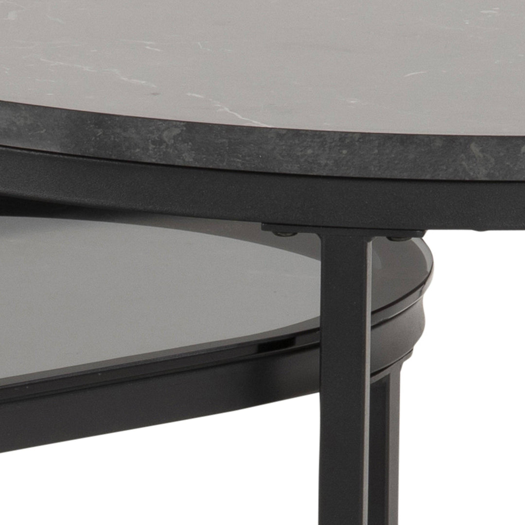 Spiro Round/Oval Coffee Table Set with Black Marble/Smoked Glass Top - TidySpaces