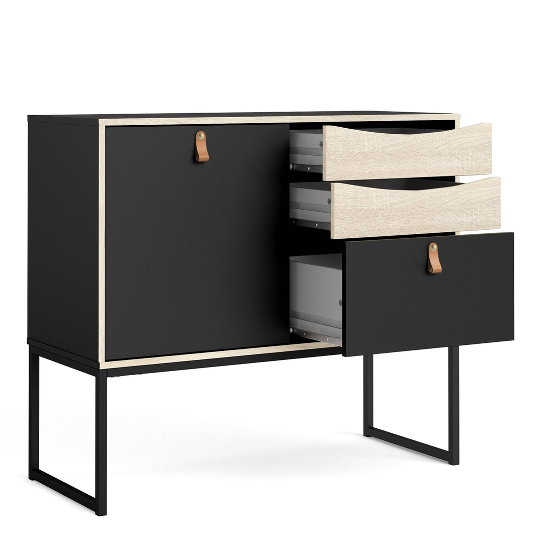 Stubbe Sideboard with 1 door + 3 drawers in Matt Black Oak - TidySpaces