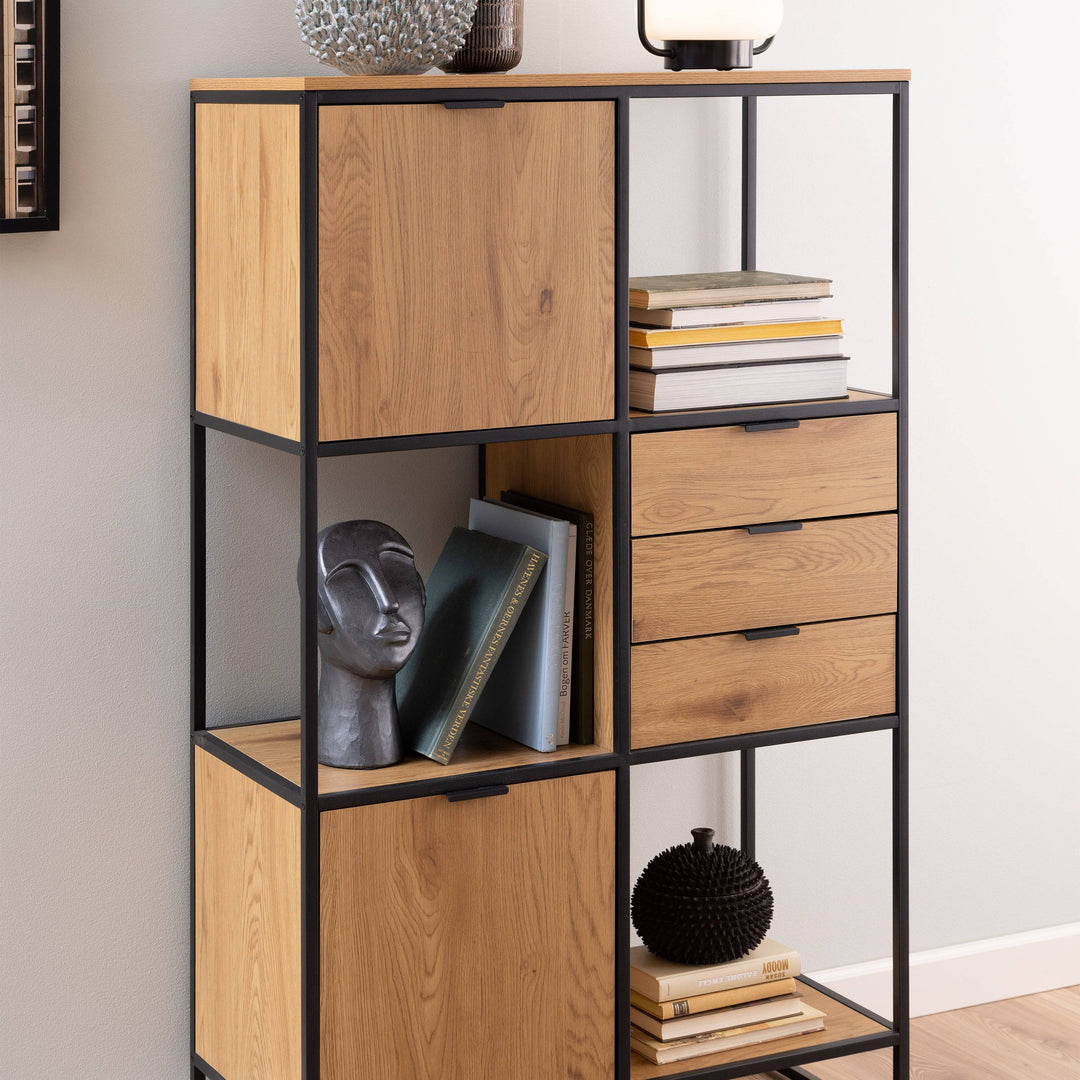 Swindon Bookcase with 2 Doors, 3 drawers and 1 Shelves in Black - TidySpaces