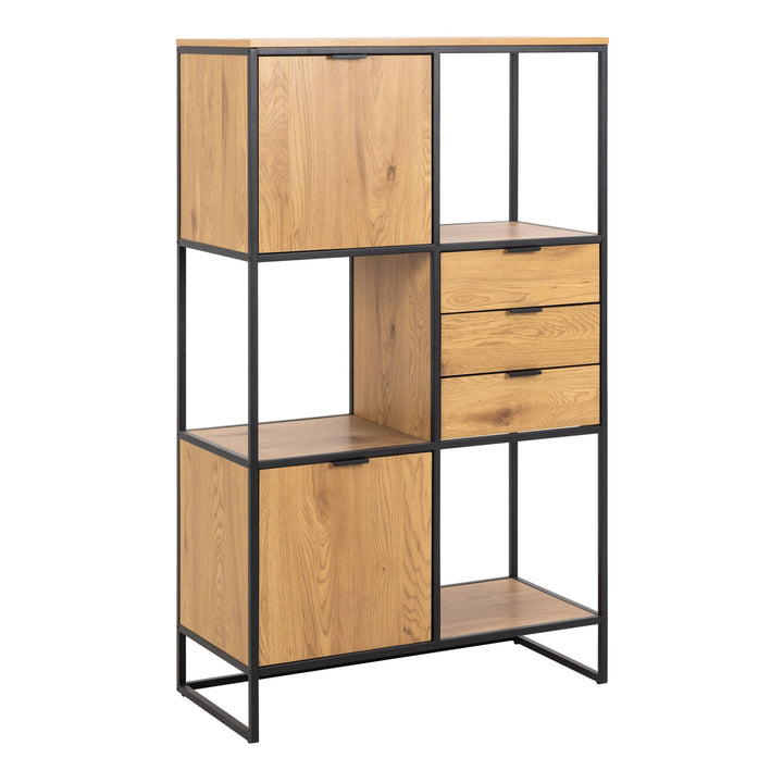 Swindon Bookcase with 2 Doors, 3 drawers and 1 Shelves in Black - TidySpaces