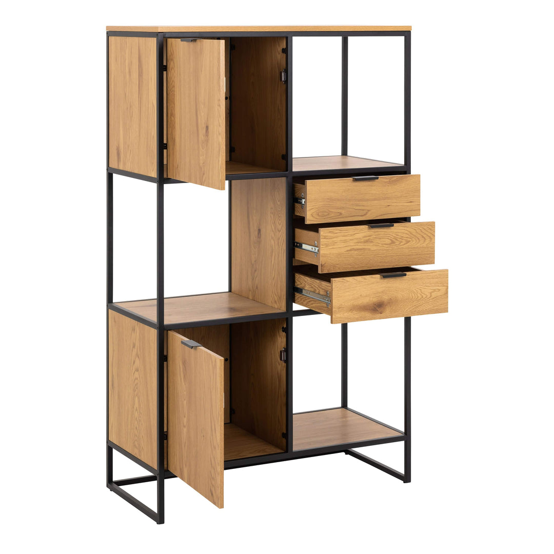 Swindon Bookcase with 2 Doors, 3 drawers and 1 Shelves in Black - TidySpaces