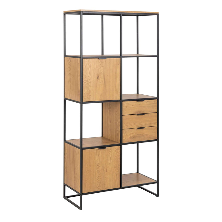 Swindon Bookcase with 2 Doors, 3 drawers and 2 Shelves in Black - TidySpaces