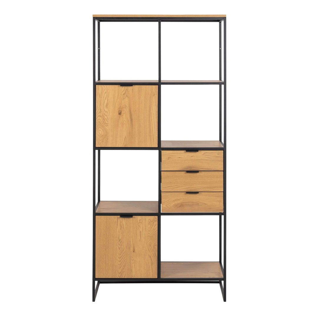 Swindon Bookcase with 2 Doors, 3 drawers and 2 Shelves in Black - TidySpaces