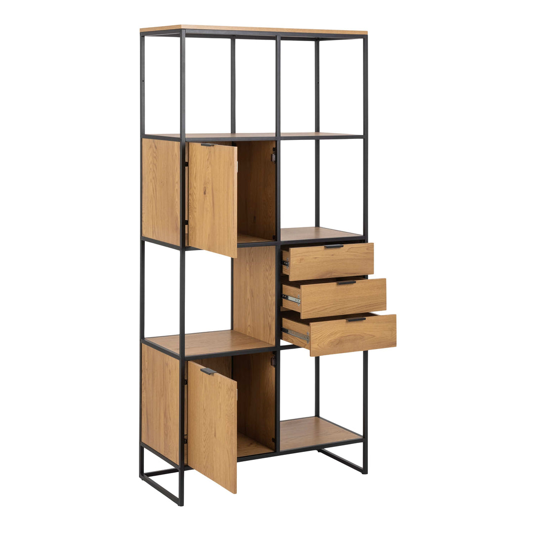 Swindon Bookcase with 2 Doors, 3 drawers and 2 Shelves in Black - TidySpaces