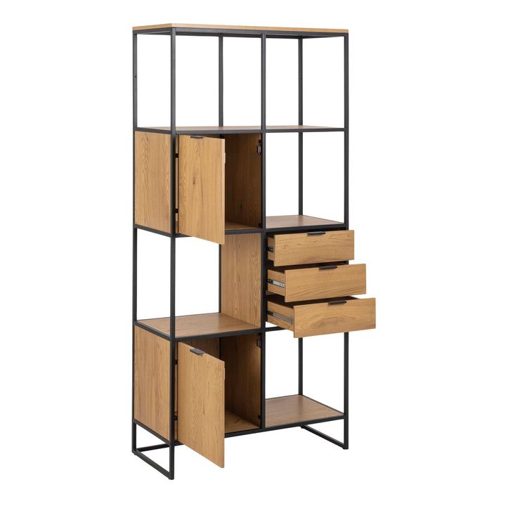 Swindon Bookcase with 2 Doors, 3 drawers and 2 Shelves in Black - TidySpaces