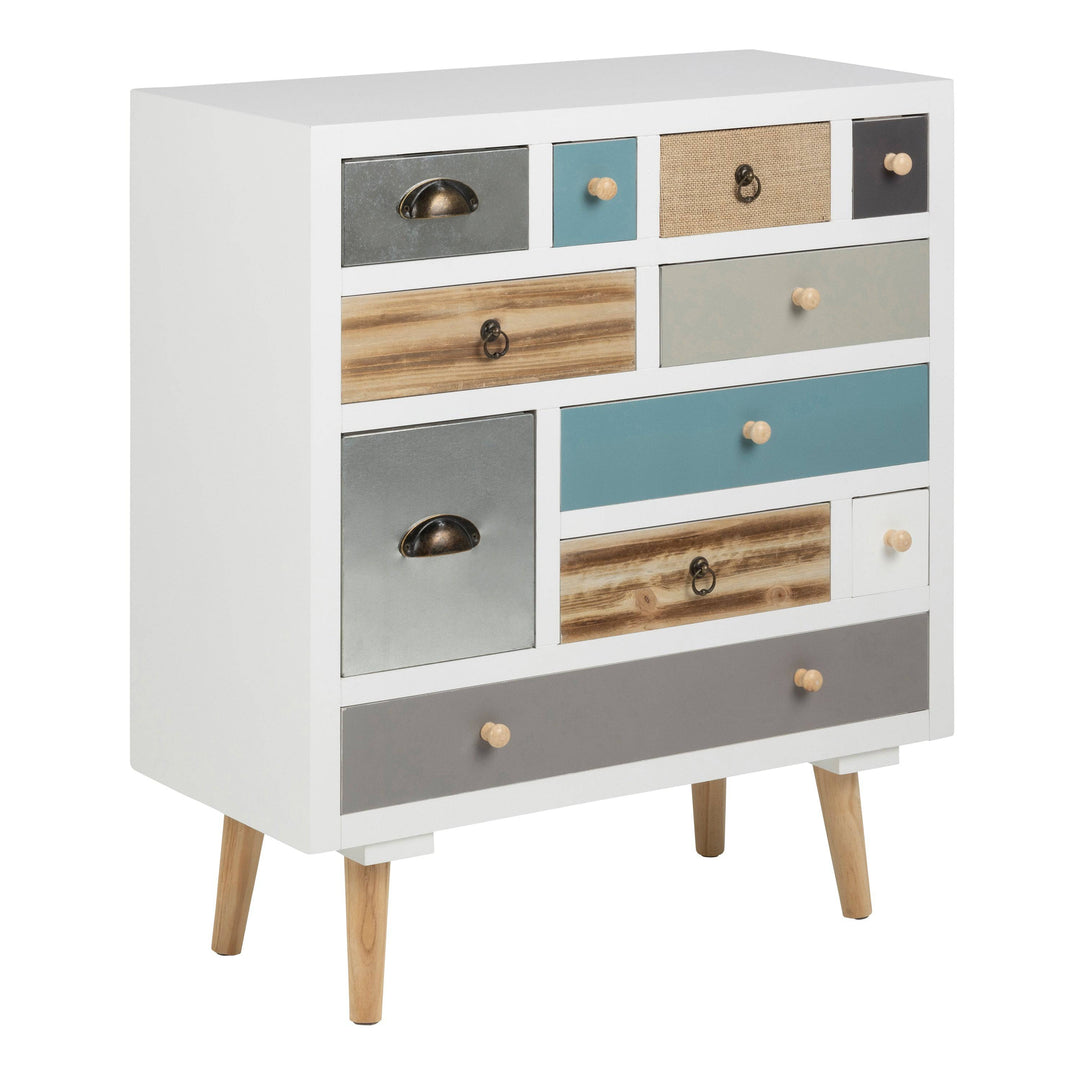 Thais White Shabby Chic Multi Coloured 11 Drawer Chest - TidySpaces