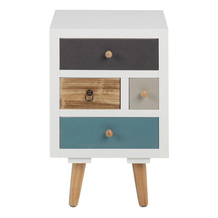 Thais White Shabby Chic Multi Coloured Bedside with 4 Drawers - TidySpaces