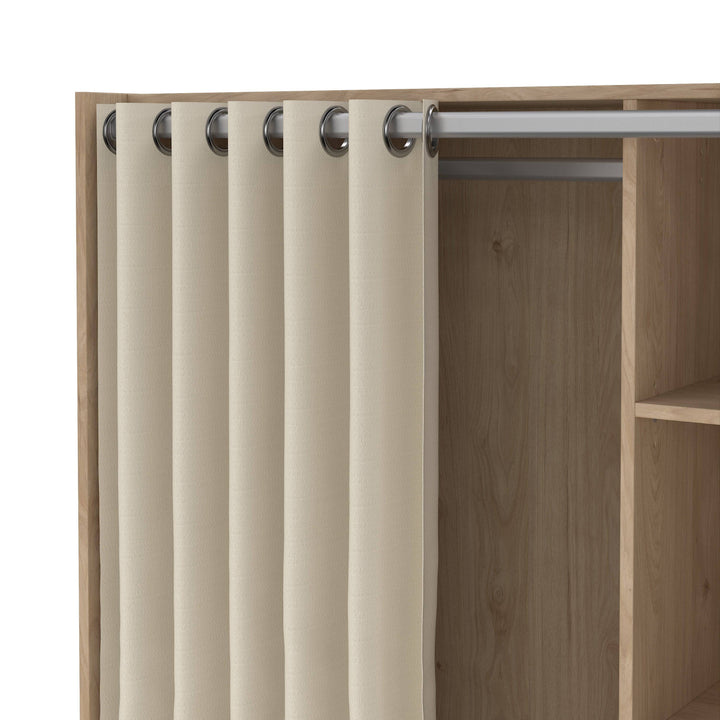 Uppsala Open Mobile Wardrobe Unit in Jackson Hickory Oak with a Beige Textile Curtain - TidySpaces