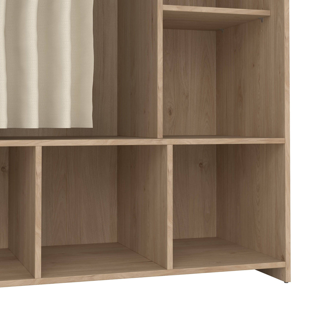 Uppsala Open Mobile Wardrobe Unit in Jackson Hickory Oak with a Beige Textile Curtain - TidySpaces