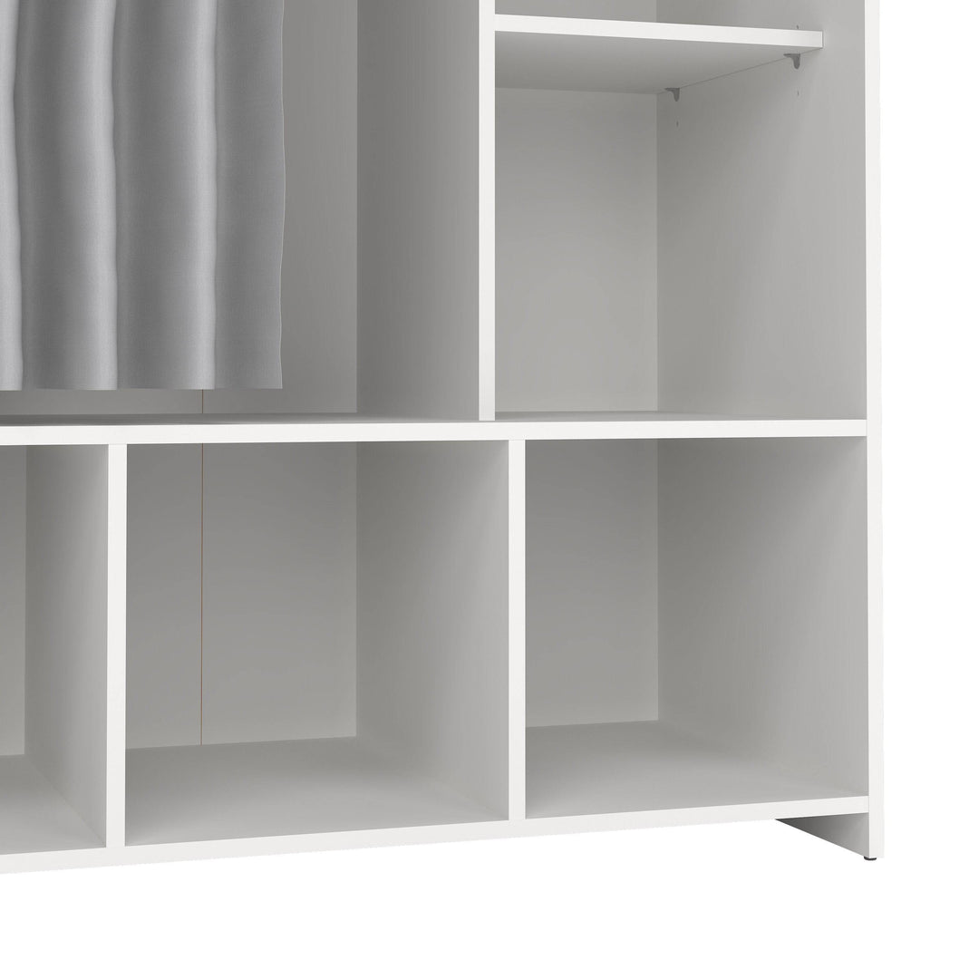 Uppsala Open Mobile Wardrobe Unit in White with a Grey Textile Curtain - TidySpaces