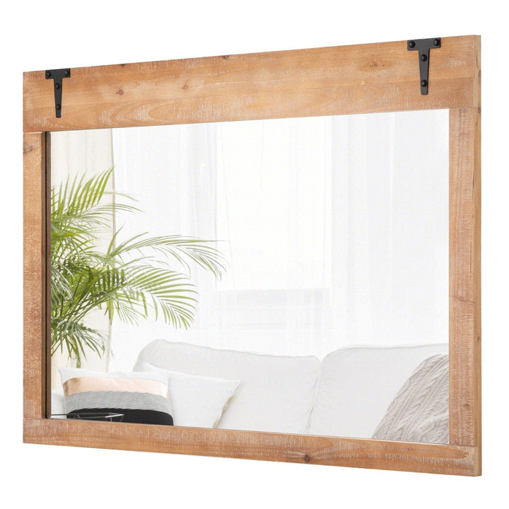 Farmhouse Wall Mirror with Wood Frame for Bathroom Living Room Bedroom-Natural - TidySpaces