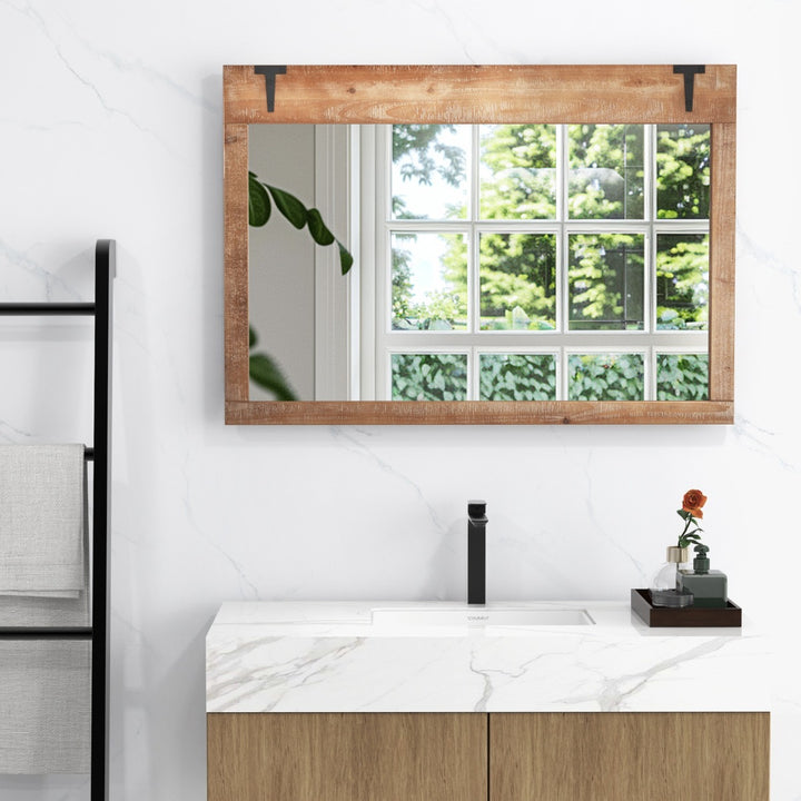 Farmhouse Wall Mirror with Wood Frame for Bathroom Living Room Bedroom-Natural - TidySpaces