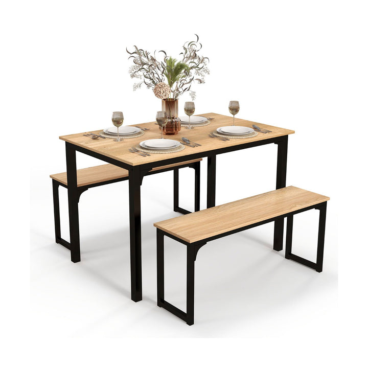 3 Pieces Space Saving Dining Breakfast Table Set with 2 Benches