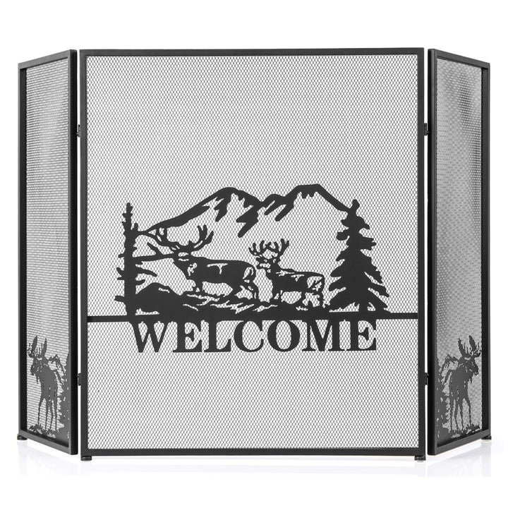 132 x 79 cm Fireplace Screen with Natural Scenery and Moose Pattern