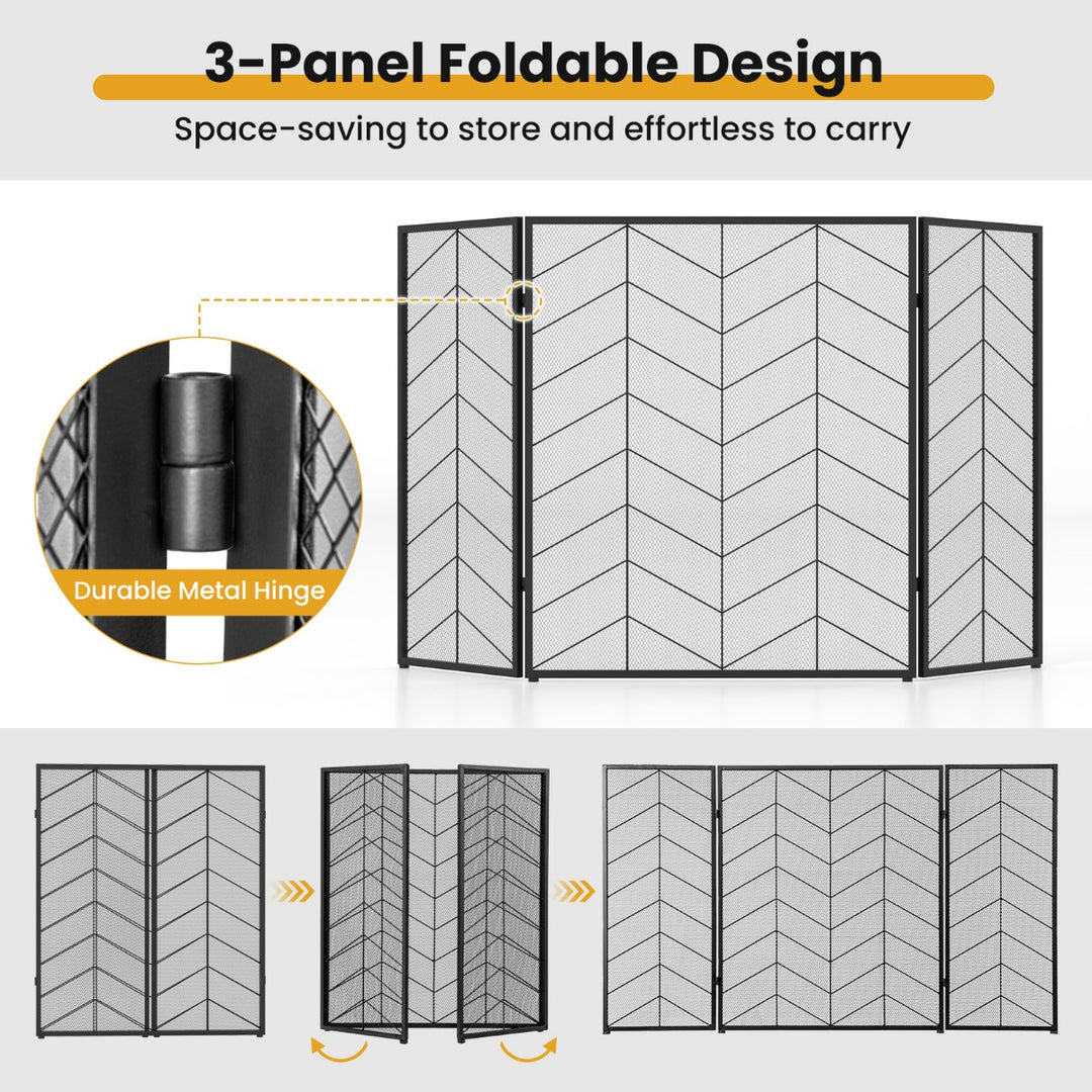 3-Panel Folding Spark Guard with Chevron Herringbone Pattern